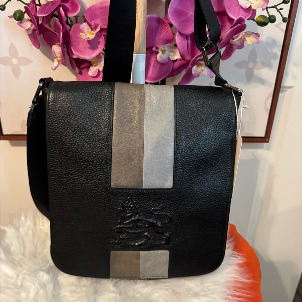 MCM  Black and Gray Leather Messenger Bag